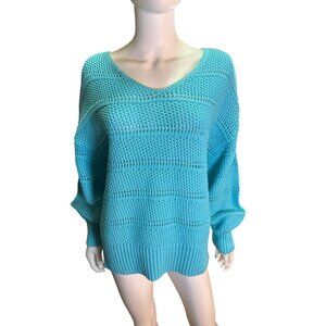 Tommy Bahama Channel Isle Cotton V-Neck Sweater Blue Spring Womens Size L NWT